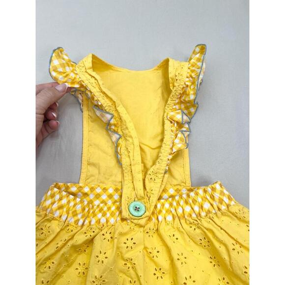 Matilda Jane Coveralls Dress Kids Size 4Yellow Aline Sleeveless Eyelet Pockets - Picture 7 of 12